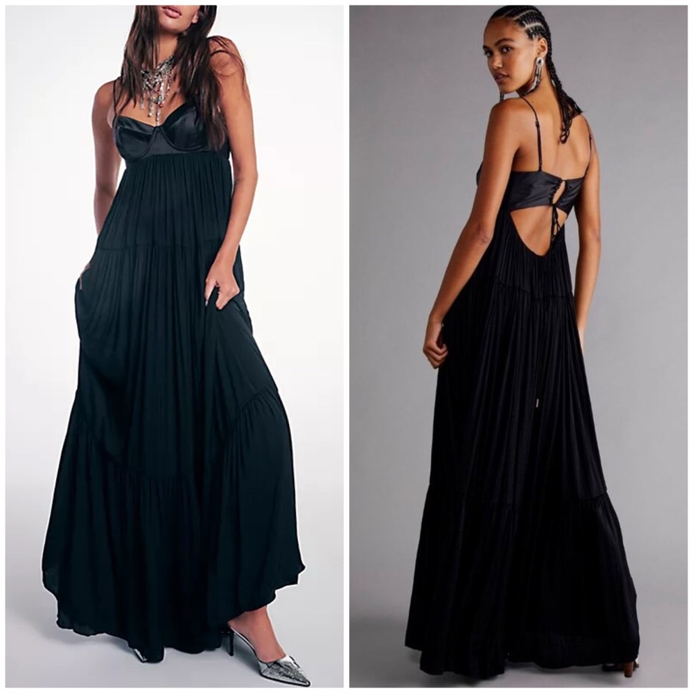 Free People Black Maxi Dress with Spaghetti Straps